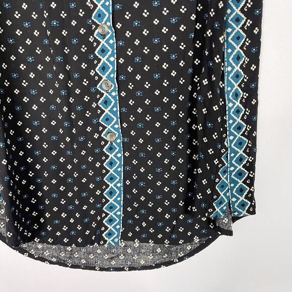 Anthropologie Akemi + Kin XS Ira Tribal Print Sleeveless Button Top Black Blue - Picture 3 of 10